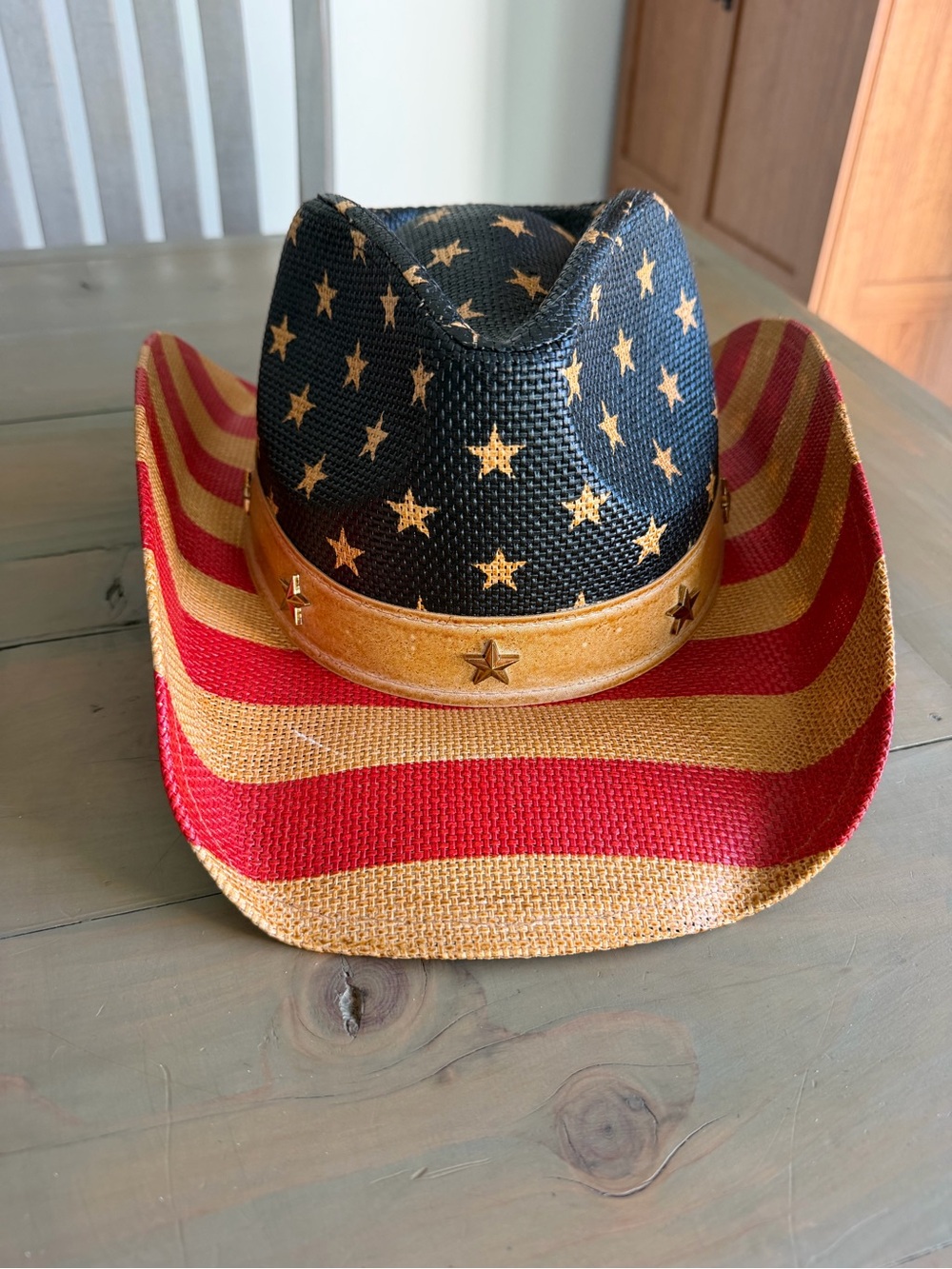 HATRA Patriotic USA Straw Sun Hat Western with American Flag Pattern